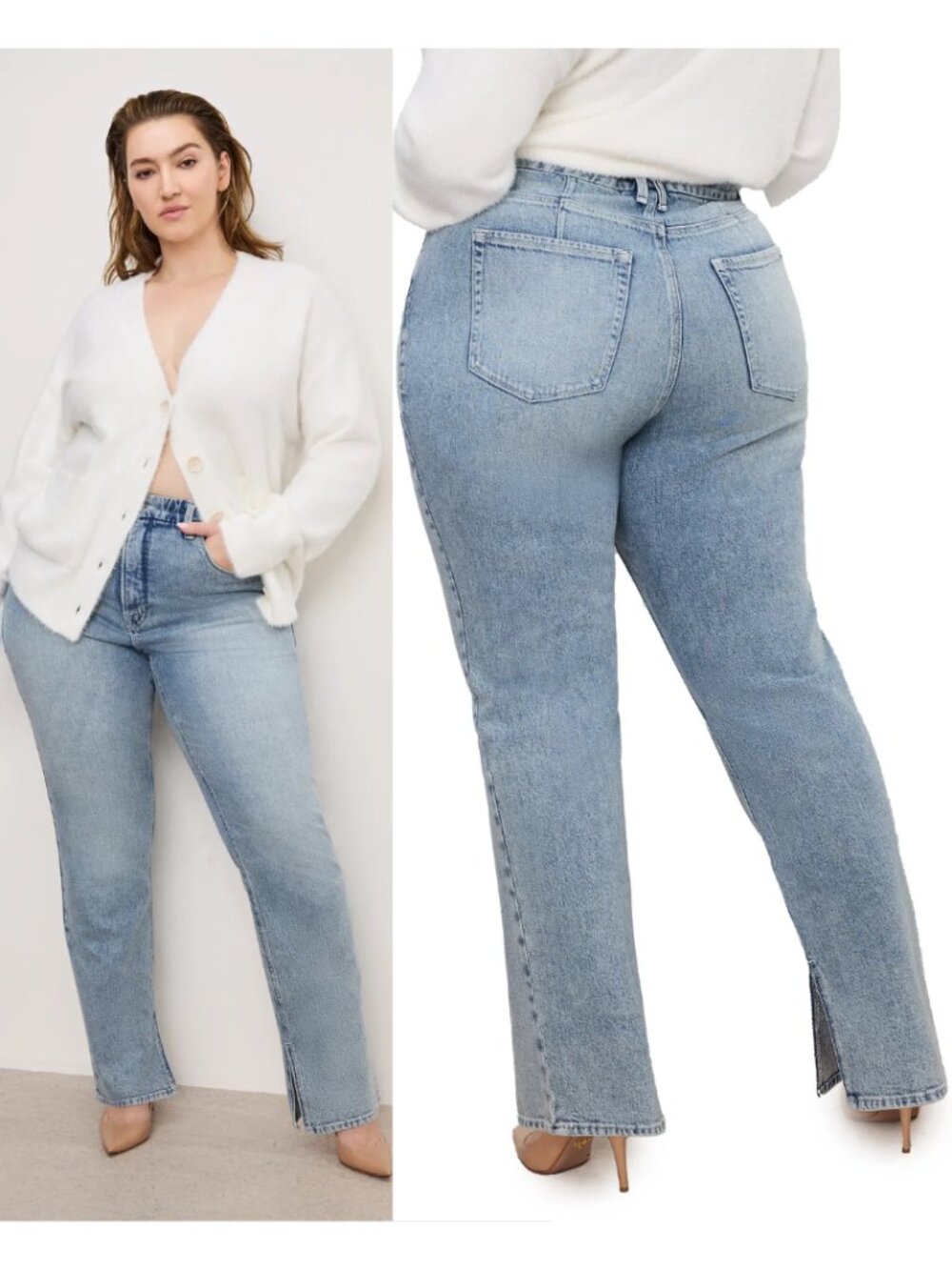 Good American Light Wash Good Icon Slit Seam Straight Leg Jeans